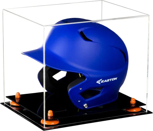 Vista 24 de Better Display Cases Vitrina acrílica para casco de bateo de béisbol con espejo, elevadores rosados, montaje en pared y base de espejo (V22/A012)