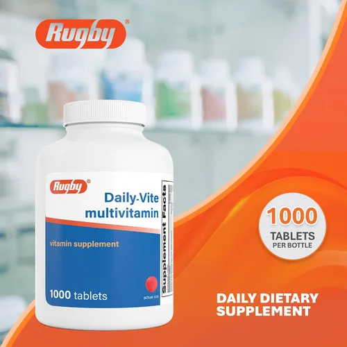 Vista 2 de Rugby Daily-Vite - Tabletas multivitamínicas, suplemento dietético sin gluten para adultos, apoya la salud general, sin sabores artificiales, 1000