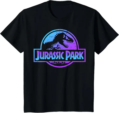 Vista 47 de Jurassic Park Camiseta de manga corta con logotipo Fossil azul y morado Negro