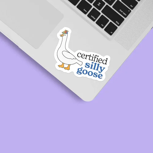 Vista 3 de Calcomanía certificada de ganso tonto para botella de agua, divertida calcomanía de meme, linda calcomanía de sombrero de hélice para vasos, regalos