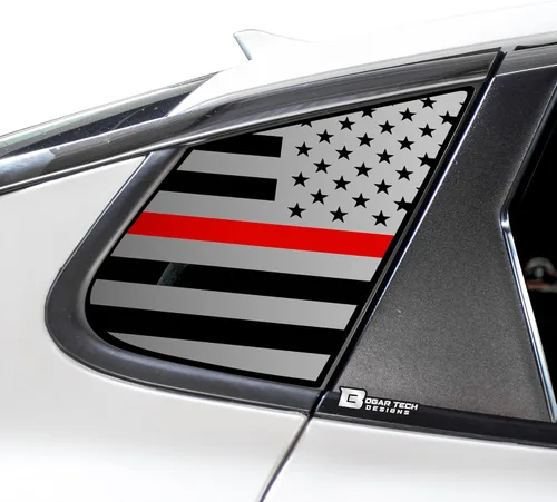 Vista 9 de BOGAR TECH DESIGNS Calcomanía de vinilo precortada con la bandera estadounidense de un cuarto de ventana, compatible con Kia Optima 2016-2020, negro