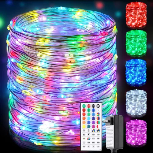 Vista 9 de Omika guirnalda de luces LED multicolor, cambian de color, impermeables, luces intermitentes con control remoto para interiores, exteriores