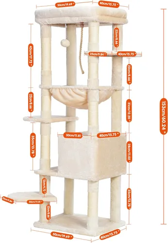 Vista 3 de Heybly Árbol para Gatos para Gatos Grandes de 20 libras de Servicio Pesado, Torre para Gatos XXL de 60 pulgadas para Gatos de Interior, Condominio