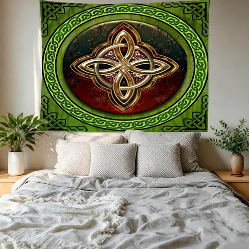 Vista 5 de SHRAPHY Tapiz celta de 60 x 40 pulgadas, tapiz nórdico vikingos, irlandés, redondo, nudo de amor, tapiz de buena suerte para sala de estar