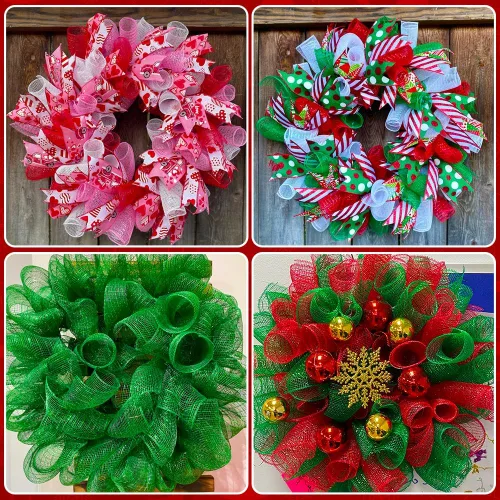 Vista 7 de 3 rollos de cinta de malla para coronas, 6 pulgadas x 30 pies cada rollo de rollos de malla de polideco rojo, verde y blanco, cinta de Navidad
