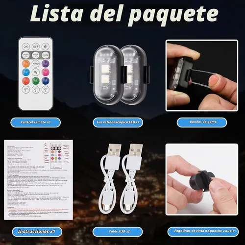 Vista 7 de 2 piezas de luces estroboscópicas LED inalámbricas con control remoto, luces LED mini impermeables USB de 8 colores, luces LED de advertencia