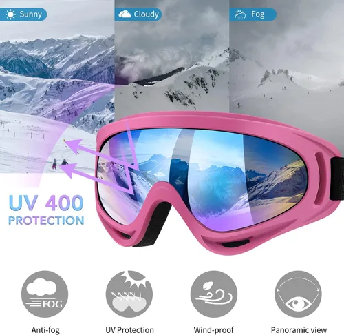Vista 2 de Paquete de 4 gafas de nieve para esquiar, gafas de nieve para hombres, mujeres, niños, jóvenes, adultos, niños y niñas, gafas de snowboard