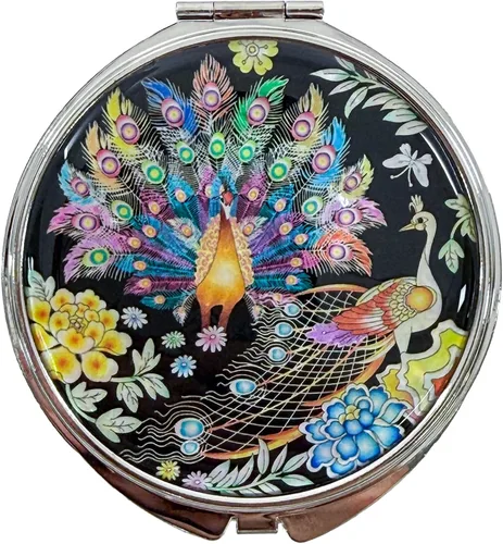 Vista 9 de Espejo de doble aumento compacto para maquillaje portátil, estilo cosmético, plegable, de bolsillo, diseño único de madreperla (flor de almendra)