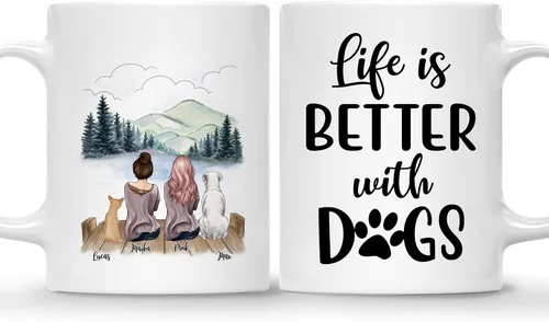 Vista 10 de Taza Personalizada de Gossby para Perros - La vida es mejor con perros (2 hombres - 2 perros) - Taza de perro personalizable para papás de perros