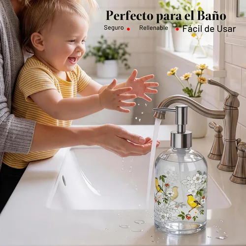 Vista 4 de Dispensador de jabón líquido con bomba de plástico, botella de vidrio recargable de 17 onzas.