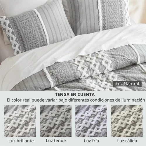 Vista 5 de INK+IVY Edredón para cama tamaño Queen, chenilla con mechones, juego de edredón de algodón transpirable Queen, edredón bohemio moderno para todas