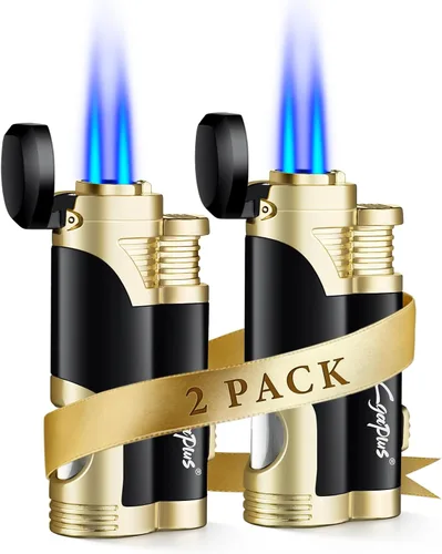 Vista 10 de GUEVARA Encendedor de Antorcha de Butano con Punzón a Prueba de Viento de Doble Chorro (Negro-Dorado) Dual jet flame, windproof, butane refillable