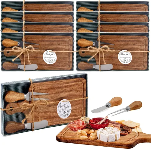 Vista 12 de Ziliny Tabla cuadrada de madera de queso con cuchillo y tenedor, con caja y etiqueta de agradecimiento, para San Valentín, despedida de soltera
