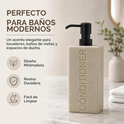 Vista 3 de dispensador rectangular de resina premium para cuarto de baño, para champú, acondicionador, loción corporal, diseño moderno recargable con bomba