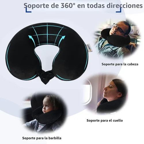 Vista 3 de SAIREIDER Almohada de viaje de espuma viscoelástica 100% pura, almohada de viaje para el cuello, almohada de avión para viajes, automóvil, hogar