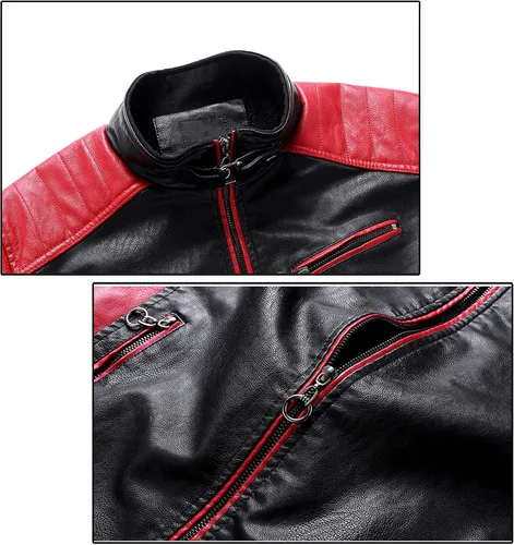 Vista 4 de ROSANI Can-am - Chaqueta de piel sintética para hombre, con cuello alto, con forro polar, chaqueta de motocicleta con cremallera A, talla XL