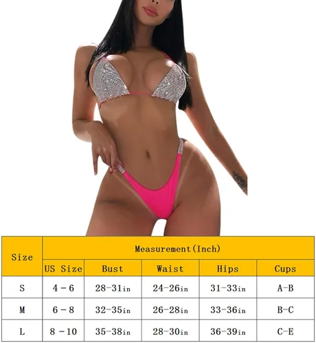 Vista 6 de RARITYUS Traje de baño con purpurina brillante para mujer bikini de lentejuelas con brasier de cuerda brillante traje de baño sexy para la playa