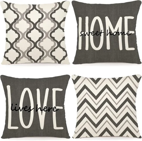 Vista 16 de YCOLL Juego de 4 fundas de almohada de estilo rústico 16x16 Fundas decorativas de almohada de lino para sofá, cama, dormitorio, decoración del hogar