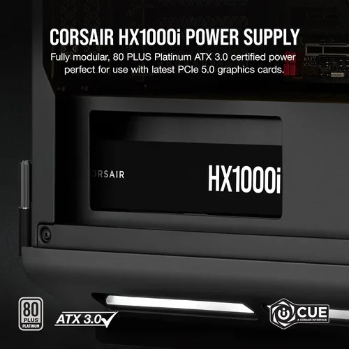 Vista 2 de Corsair HX1000i Fuente de alimentación ATX de ruido ultrabajo totalmente modular - Cumple con ATX 3.1 y PCIe 5.1 - Ventilador de rodamiento dinámico