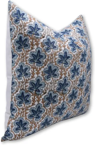 Vista 2 de Fundas de almohada de algodón grueso con estampado de bloques de 18 x 18 pulgadas, fundas decorativas hechas a mano para sofá y sofá, funda de cojín