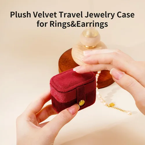 Vista 3 de CASEGRACE Joyero de viaje de terciopelo Caja de joyería pequeña portátil para anillos de terciopelo de felpa para anillos, aretes, accesorios