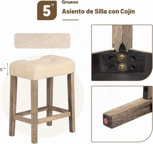Vista 4 de Juego de mesa de barra de 59" de altura de mostrador con toma de corriente, mesa de desayuno industrial con 3 taburetes acolchados, juego de mesa