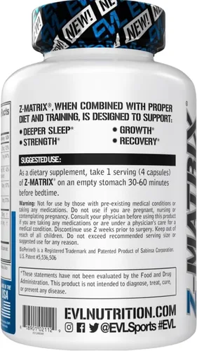 Vista 2 de EVL Suplemento de recuperación post entrenamiento, magnesio y zinc, ZMatrix Zinc Magnesio Aspartato Suplemento de recuperación muscular para apoyo