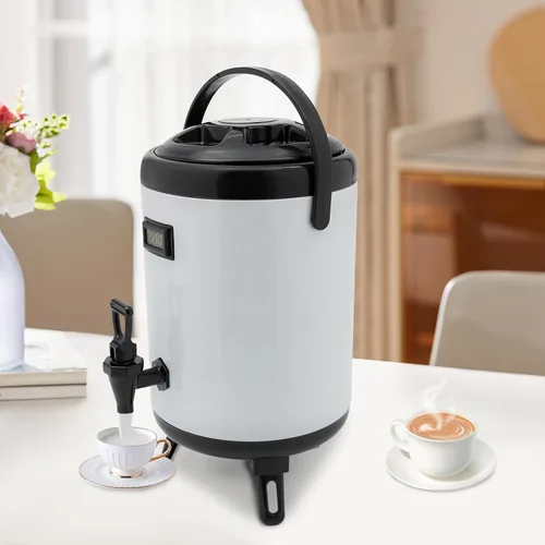 Vista 4 de Dispensador de bebidas aislado con tapa, dispensador de agua fría y caliente de acero inoxidable de 2.1 galones con termómetro y espiga, apto