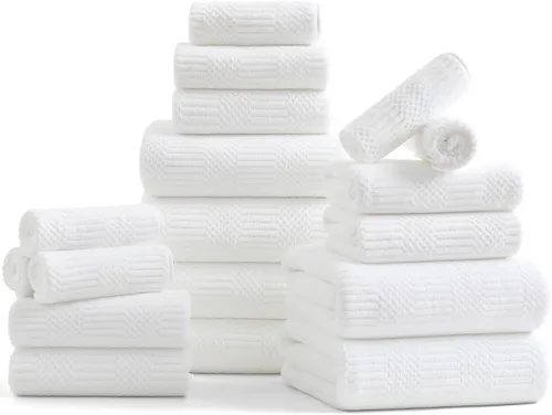 Vista 21 de 18 piezas de toallas tejidas negras familiares - 6 sábanas de baño, 6 toallas de mano, 6 toallitas de poliéster suave, toallas de ducha absorbentes
