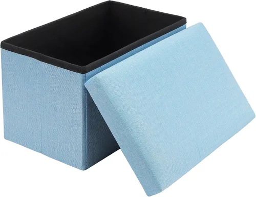 Vista 5 de HOZEON 3 Pack 15.7 x 9.8 x 9.11 Inches Folding Storage Ottoman, Blue Rectangle Footrest Seat, Multifunctional Foot Stool for Living Room, Office