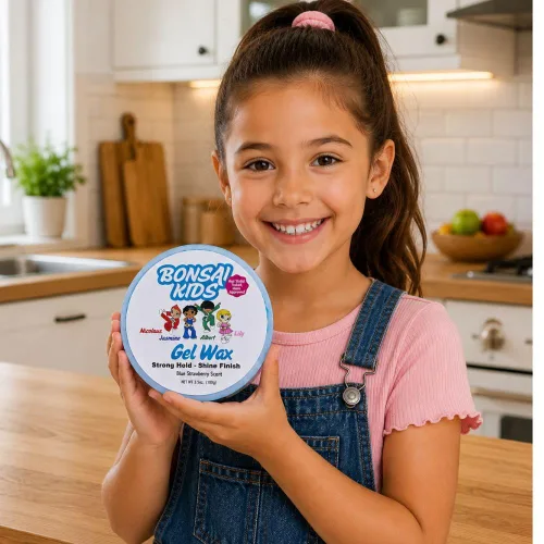 Vista 2 de Bonsai Kids - Cera de gel para el cabello para niños, agarre fuerte para niños pequeños y niños, domina los volantes, colas de caballo, moños