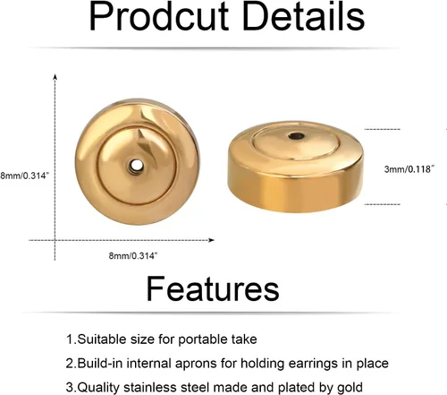 Vista 4 de Respaldos de Aretes de Oro, Respaldos de Aretes Grandes – 4 Piezas Repuestos de Aretes Perforados de Oro de 18K para Orejas Caídas Aretes Pesados