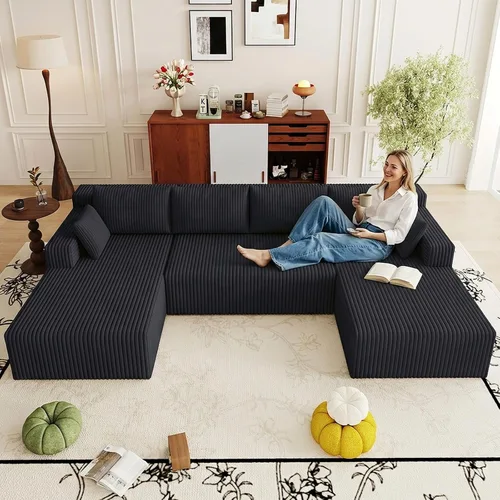Vista 41 de Sofá modular Cloud de 95 pulgadas con otomana, moderno sofá nube en forma de U con asiento profundo, cómodo sofá de pana de 3 plazas, sofá de espuma