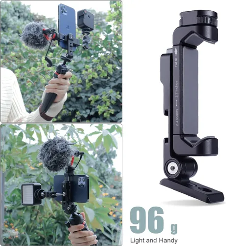Vista 5 de Soporte de trípode de metal para teléfono con 2 zapatas frías, 3 ángulos de visión ajustables (vertical, horizontal e inclinación de 45°), soporte