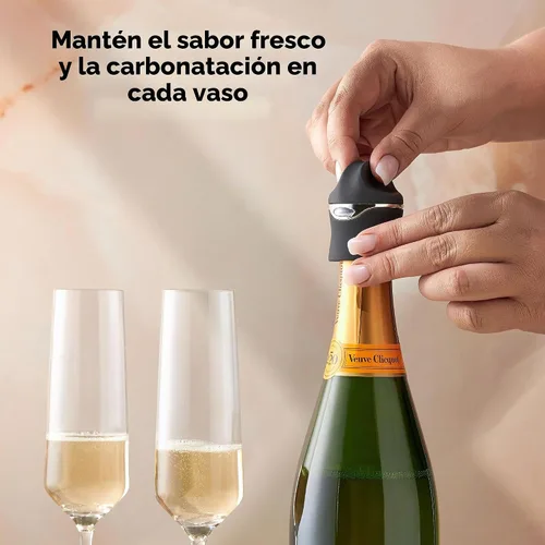 Vista 4 de Metrokane sellador de terciopelo para champán y vino, Negro Airtight Leak Proof Bottle Stopper for Preserving Freshness & Carbonation, Reusable