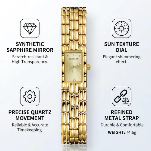 Vista 3 de Relojes de oro para mujer pequeño reloj de pulsera delicado para mujer con esfera rectangular delgada, correa de acero inoxidable, pulsera analógica