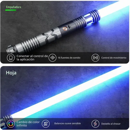 Vista 3 de CUSTOM SABER Sable de luz RGBX de balanceo suave, control de movimiento para encender/apagar la hoja, sable de luz con 16 fuentes de sonido, soporte