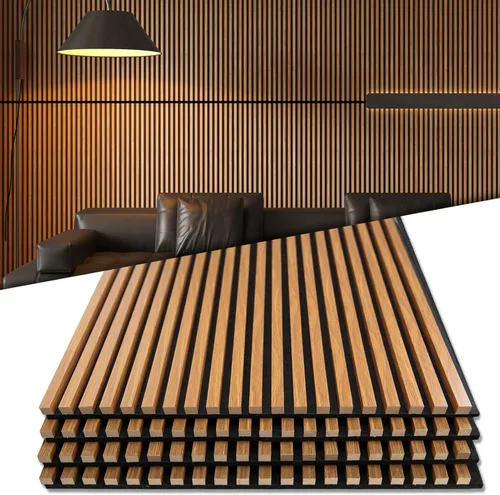 Vista 12 de Art3d Paquete de 2 paneles acústicos de madera de 48 x 24 pulgadas para pared, paneles de listones de madera insonorizados para pared y techo