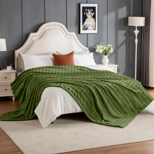 Vista 24 de Manta de Tiro de Piel Sintética Color Hueso para Sofá, Manta Suave y Esponjosa de Burbujas para Cama y Sofá, Manta Gruesa y Cálida de Felpa Difusa