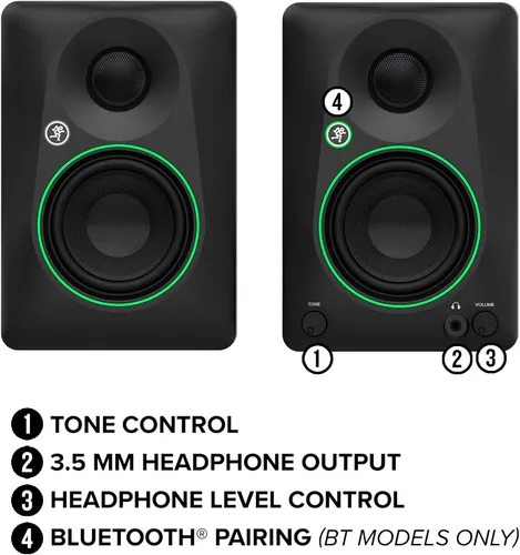 Vista 5 de Mackie CR3.5BT - Monitores de estudio de referencia creativa alimentados de 3.5 pulgadas con Bluetooth, perilla de tono e interruptor de ubicación
