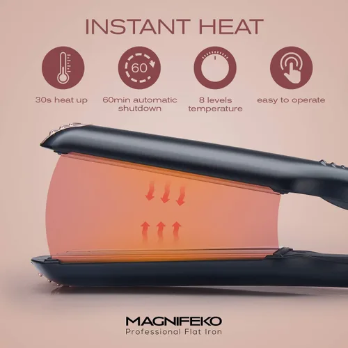 Vista 6 de Plancha profesional de plancha plana para el cabello, con placa ancha y pantalla digital, alisadores de pelo de titanio de doble voltaje