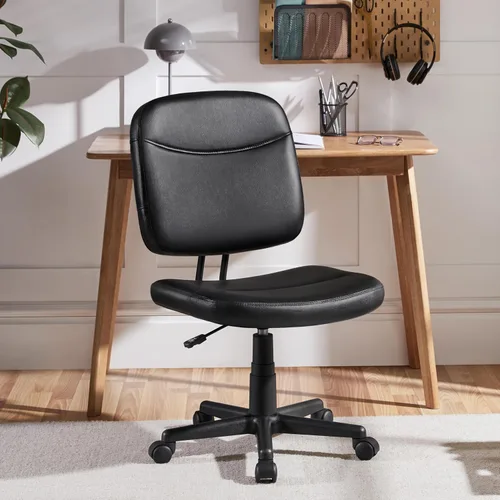 Vista 2 de Yaheetech Silla de oficina sin brazos, silla de escritorio ergonómica, respaldo bajo, piel sintética, ajustable, silla giratoria para computadora