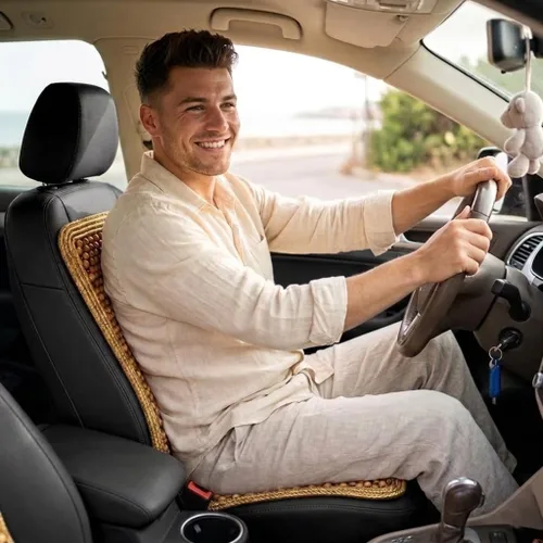 Vista 3 de ZONETECH Cojín para Asiento de Conductor de Madera con Cuentas - Protector de Asiento Universal Masajeador Cómodo para Coche con Alta Ventilación