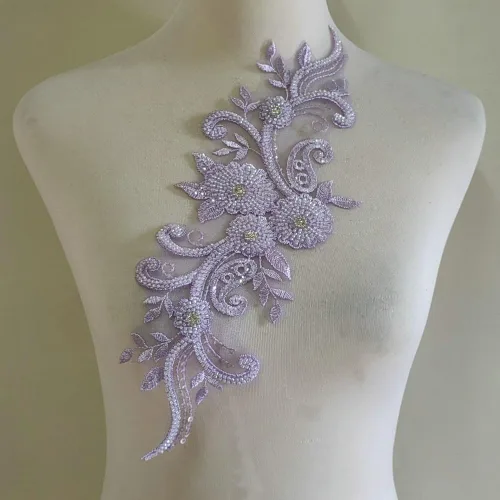 Vista 16 de Apliques de encaje con cuentas 3D Luz Lujo Ropa Collar Ramillete Bordado Accesorios (azul oscuro)