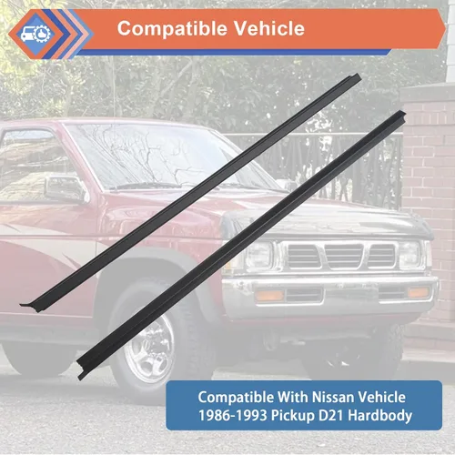Vista 3 de 2 piezas de moldura de ventana de puerta exterior de automóvil negra, sello de burlete, compatible con Nissan Vehicle 1986-1994 Pickup D21 Hardbody