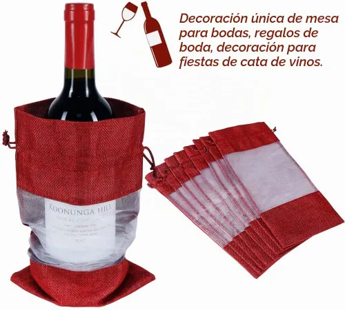 Vista 5 de Shintop 10 bolsas de regalo de vino de arpillera con ventana transparente Rojo
