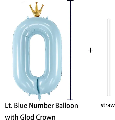 Vista 2 de Globo de número 0 de Gigloon con corona, globos de números grandes de 40 pulgadas para decoraciones de fiesta de cumpleaños, azul