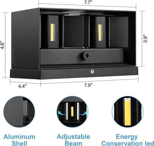 Vista 3 de LMP Aplique de pared al aire libre arriba y abajo, luces LED de porche de 12 W, luces exteriores para casa, patio, porche, aplique de pared negro
