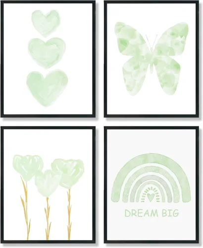 Vista 10 de ULEGIE Decoración de Habitación para Niña Pequeña, Arte de Pared Azul para Habitación de Niñas Nursery Sueña en Grande Juego de 4 Impresiones