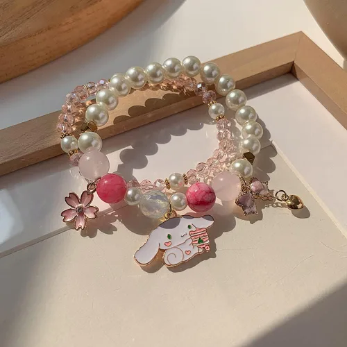 Vista 2 de ANZWTLOYY Juego de pulseras Kawaii con cuentas de cristal, pulseras de perlas de dibujos animados para niñas y mujeres, joyería de amistad, Cristal